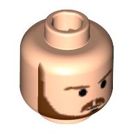 Minifig Head Qui-Gon Jinn, Beard with Brown Eyebrows, Moustache and Beard, Black Chin Dimple Print [Blocked Open Stud] Hellnougat