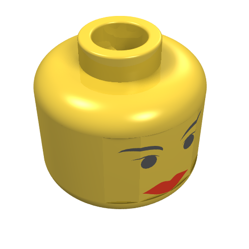Minifig Head Padme Amidala, Red Lips, Black Eyes, Thin Eyebrows Print [Blocked Open Stud] Gelb