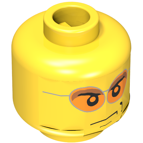 Minifig Head, Glasses with Orange Sunglasses and Smirk Print Gelb