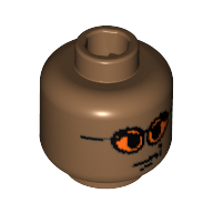 Minifig Head, Glasses with Orange Sunglasses and Smirk Print Hellbraun