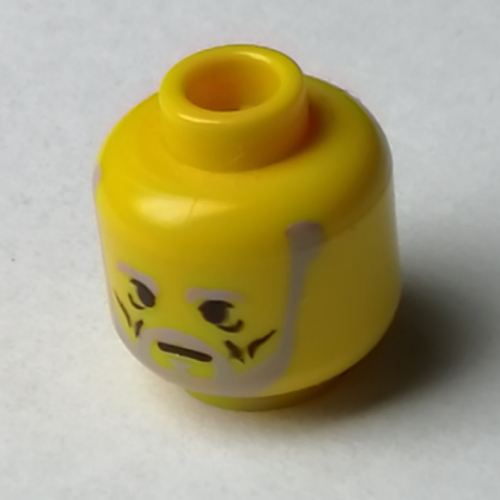 Minifig Head Count Dooku, Beard with Gray Beard and Under-Eyes Wrinkles Print [Blocked Open Stud] Gelb