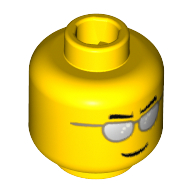 Minifig Head, Silver Sunglasses, Eyebrows and Thin Grin Print Yellow