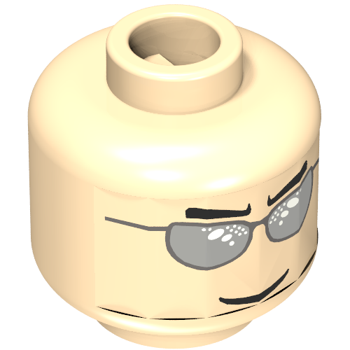 Minifig Head, Silver Sunglasses, Eyebrows and Thin Grin Print Light Nougat