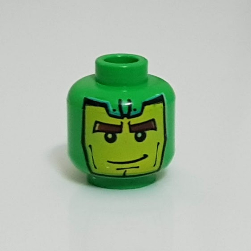Minifig Head Green Goblin, Balaclava with Yellow Face, Lines on Back Print [Blocked Open Stud] Hellgrün