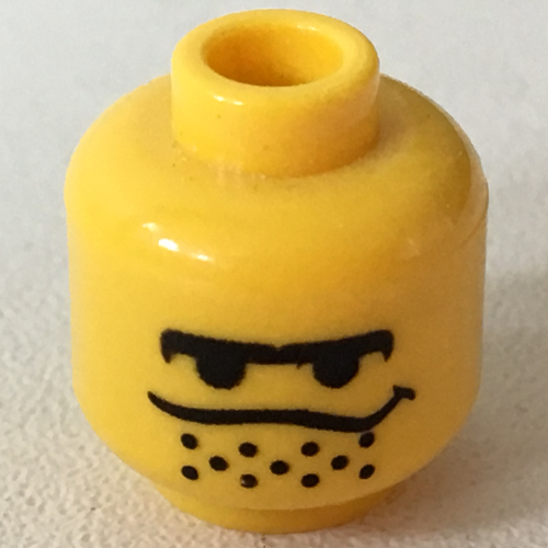 Minifig Head Hockey Player / Basketball Player / Nitro, Unibrows, Stubble under Dipping Mouth Line Print [Blocked Open Stud] Gelb