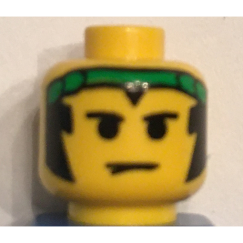Minifig Head Ninja, Male, Sideburns and Green Bandana Print [Blocked Open Stud] Yellow