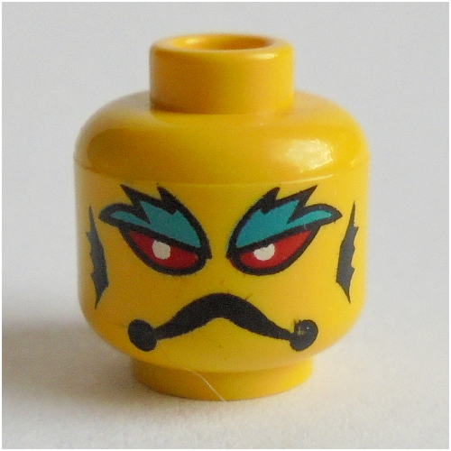 Minifig Head Stingray, Red Eyes, White Pupils, Frown, Gills and Blue Eyebrows Print [Blocked Open Stud] Gelb