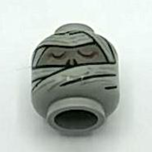 Minifig Head Mummy, Wraps, Eyes Open / Eyes Closed Print Hellgrau