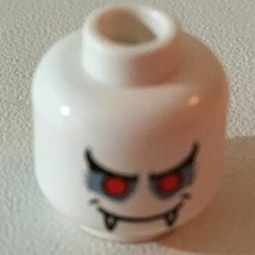 Minifig Head Vampire, Dual Sided, Fangs, Red Eyes, Mouth Open / Mouth Closed Print [Blocked Open Stud] White