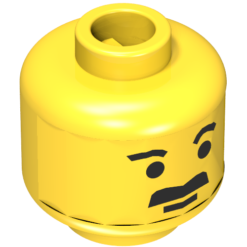 Minifig Head, Moustache Thick Flat and Short Eyebrows Print [Blocked Open Stud] Yellow