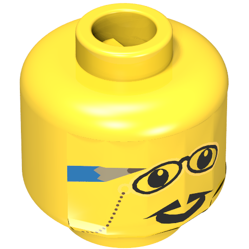 Minifig Head Banker, Glasses with Pencil Behind Ear, and Pointed Moustache Print [Blocked Open Stud] Gelb
