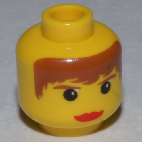 Minifig Head Pippin Reed, Red Lips, Brown Hair and Eyebrows Print Yellow
