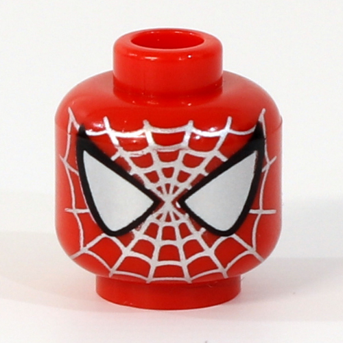 Minifig Head Spider-Man, Large White Eyes, Silver Web Print [Blocked Open Stud] Rot