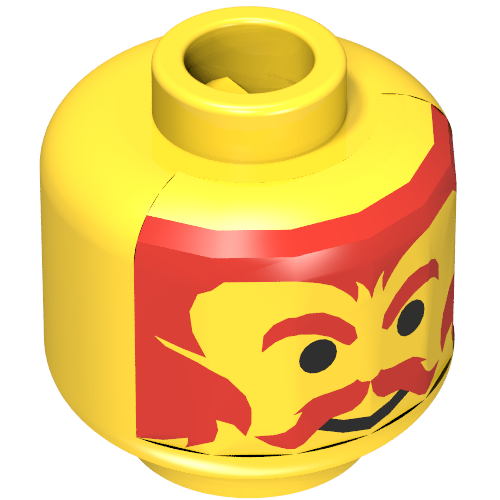 Minifig Head King / Dragon Master, Moustache Red, Eyebrows and Hair Print [Blocked Open Stud] Gelb