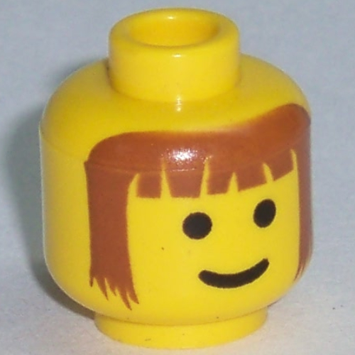 Minifig Head Forestman, Brown Bangs and Long Brown Hair Print in 