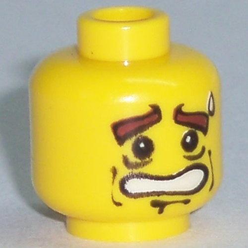 Minifig Head Norman Osbourn, Dual Sided, Scared / Determined Print [Blocked Open Stud] Yellow