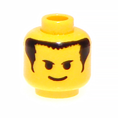 Minifig Head Driver / Soccer Player, Smile, Eyebrows, Short Bangs and Long Hair Print [Blocked Open Stud] Gelb