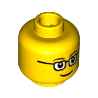 Minifig Head Glasses with Brown Thin Eyebrows, Smile Print Yellow