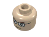 Minifig Head Glasses with Brown Thin Eyebrows, Smile Print Light Nougat
