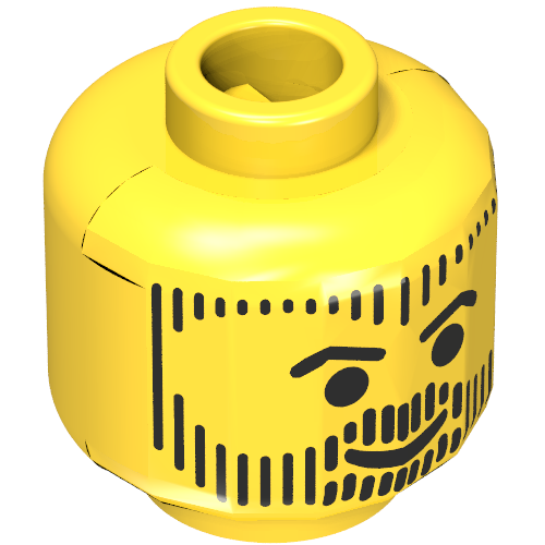 Minifig Head Aquashark, Beard, Hair, and Sideburns in Vertical Line Print [Blocked Open Stud] Gelb