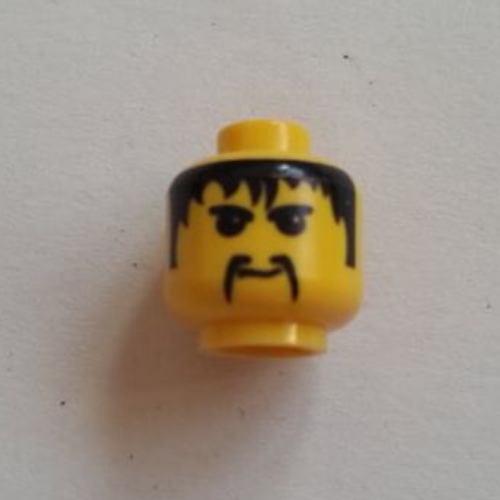 Minifig Head Ngan Pa, Moustache Fu Manchu, Black Hair, Eyebrows Print Yellow