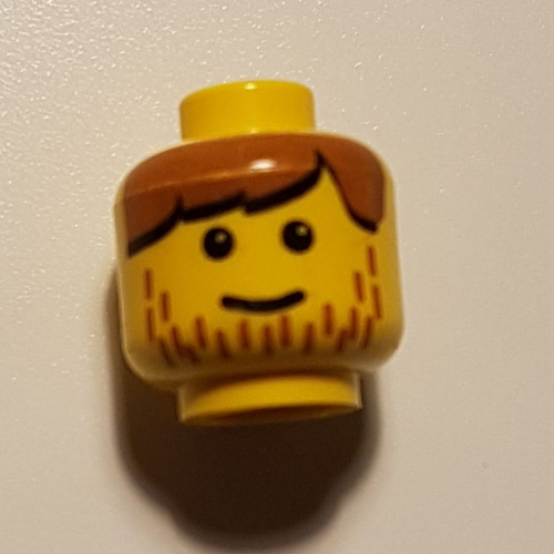 Minifig Head, Brown Bangs and Line Stubble Print [Blocked Open Stud] Yellow