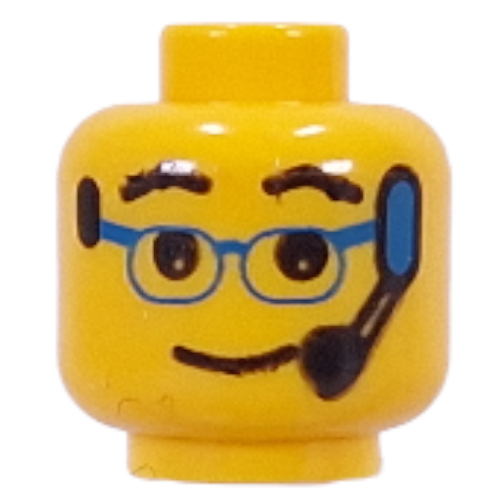 Minifig Head, Blue Glasses and Headset Print [Blocked Open Stud] Gelb