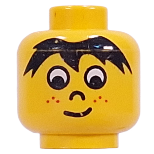 Minifig Head Time Cruisers Timmy / Soccer Player, Bangs and Freckles Print Yellow