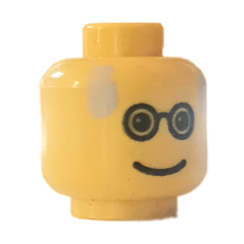 Minifig Head, Glasses, Gray Balding Hair Print [Blocked Open Stud] Gelb