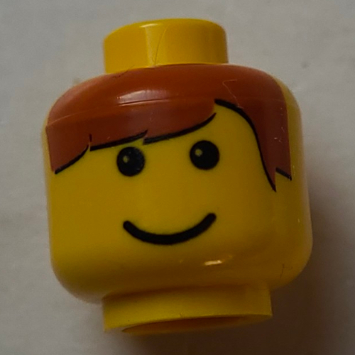 Minifig Head, Brown Bangs, Headset Print Gelb