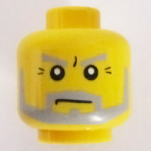 Minifig Head Jayko, Beard Gray with Sideburns, Eyebrows and Crow's Feet Wrinkles Print Yellow