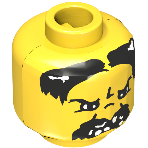 Minifig Head Bandit, Moustache Black Angry and Missing Teeth Print [Blocked Open Stud] Gelb