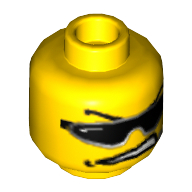 Minifig Head Dash, Sunglasses, Arched Eyebrows, Open Mouth, and Headset Print [Blocked Open Stud] Gelb