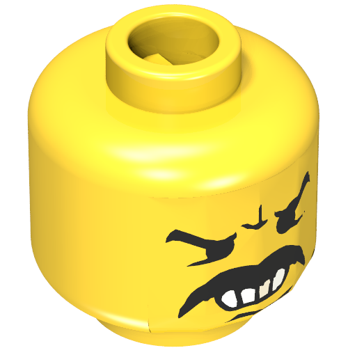 Minifig Head Bandit, Moustache Angry, White Teeth and Gold Tooth Print [Blocked Open Stud] Yellow