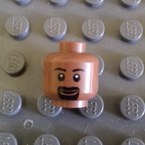 Minifig Head Ambulance Driver, Eyebrows, White Pupils, Goatee and Grin Print [Blocked Open Stud] Hellbraun