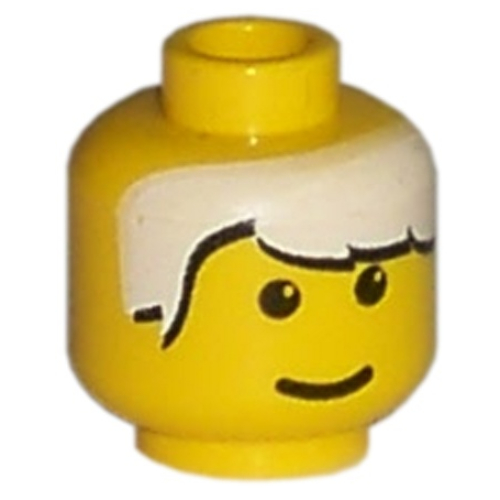 Minifig Head, White Bangs Print [Blocked Open Stud] Gelb
