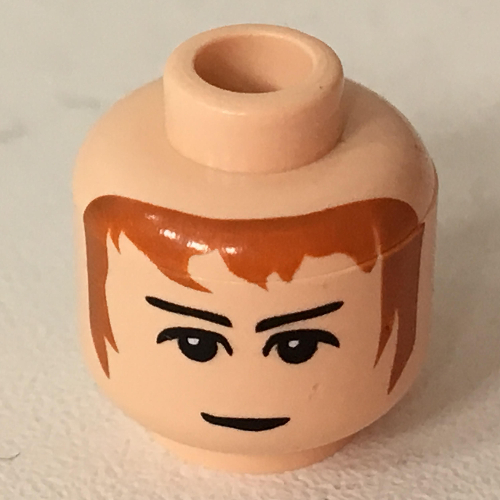 Minifig Head Stan Shunpike, Brown Hair, Eyebrows, White Pupils Print [Blocked Open Stud] Light Nougat