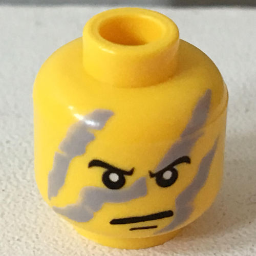 Minifig Head Shadow, Angry Eyebrows and Gray Camouflage Print [Blocked Open Stud] Yellow