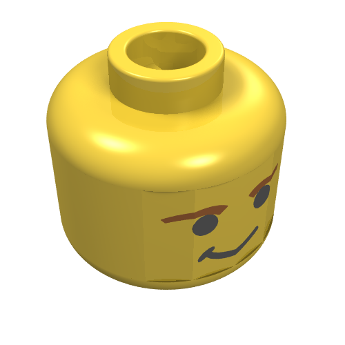 Minifig Head Han Solo, Smirk and Brown Eyebrows Print [Blocked Open Stud] Yellow