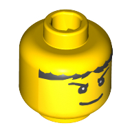 Minifig Head Jayko / Sir Kentis, Pupils, Black Hair, Eyebrows and Wide Smile Print (Jayko) Yellow