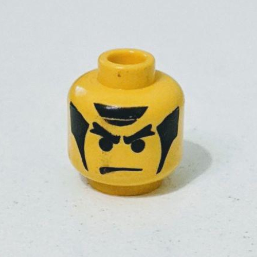 Minifig Head Ninja, Male, Angry Eyebrows and Sideburns Ninja Print [Blocked Open Stud] Gelb
