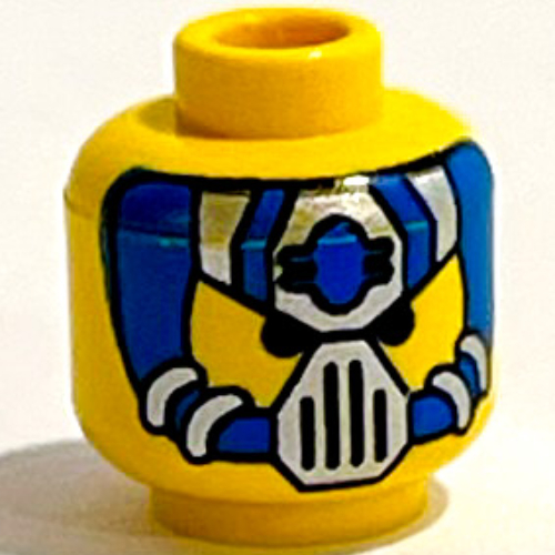 Minifig Head Aldar Beedo / Hydronaut, Blue and Silver Mask Type 1 Print [Blocked Open Stud] Yellow