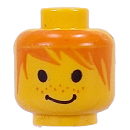 Minifig Head BB, Messy Orange Hair, Smile Print [Blocked Open Stud] Gelb