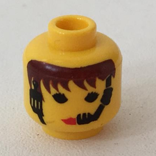 Minifig Head, Red Lips and Headset Print [Blocked Open Stud] Gelb