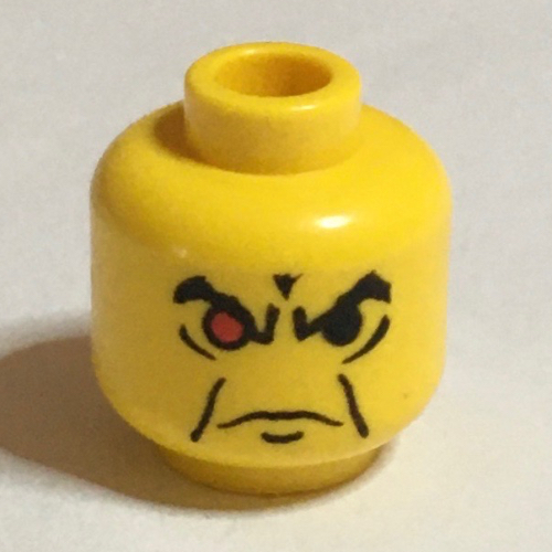 Minifig Head Ogel, Angry Eyebrows and 1 Red Eye Print Gelb