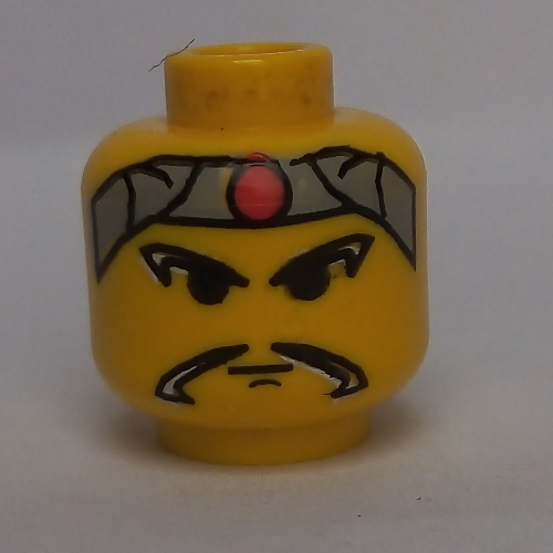 Minifig Head Ninja, Moustache Long, Gray Headband with Red Dot Print [Blocked Open Stud] Yellow