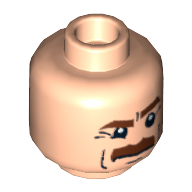 Minifig Head, Brown Bushy Moustache, Brown Eyebrows and White Pupils Print Light Nougat