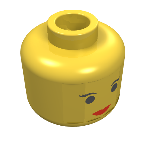 Minifig Head Princess Leia / Mon Mothma, Red Lips Small Eyebrows Print Gelb
