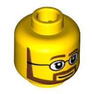 Minifig Head, Neat Brown Beard with White Pupils and Glasses Print Gelb