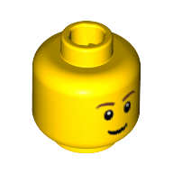 Minifig Head, Brown Eyebrows, Thin Grin, Black Eyes with White Pupils Print Yellow